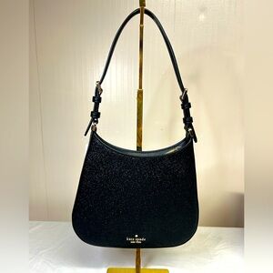 KATE SPADE Black Glitter Crescent Shoulder Bag with Adjustable Strap-NWT